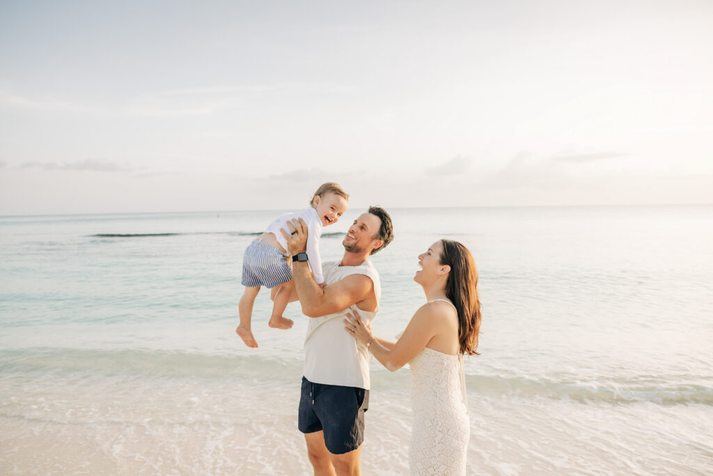 Grand Cayman family photos on the beach at sunset